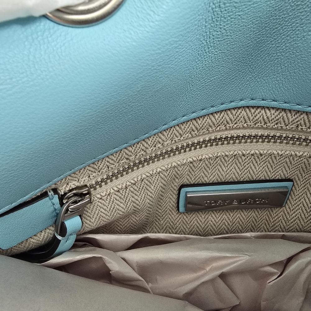 Tort Burch Kira Chevron Small Covertible Shoulder Bag - Aqua/Light Celeste - Picture 7 of 7